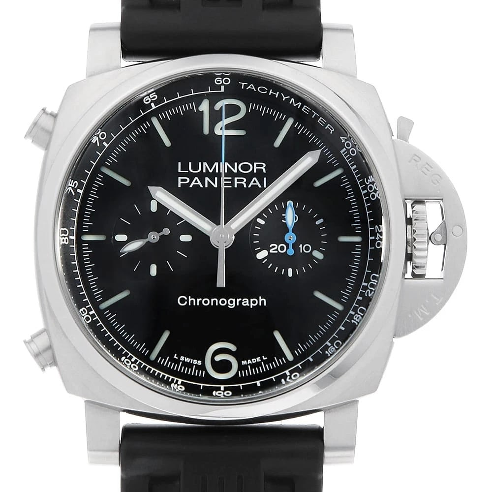 PANERAI LUMINOR CHRONO WATCH: PANERAI Luminor Chrono watch Brand: PANERAI Type/Style: Wrist watch Material: Band Material rubber, Case Material Stainless Steel Color: Dial Color Black Size: Case:W44mm Accessories: None