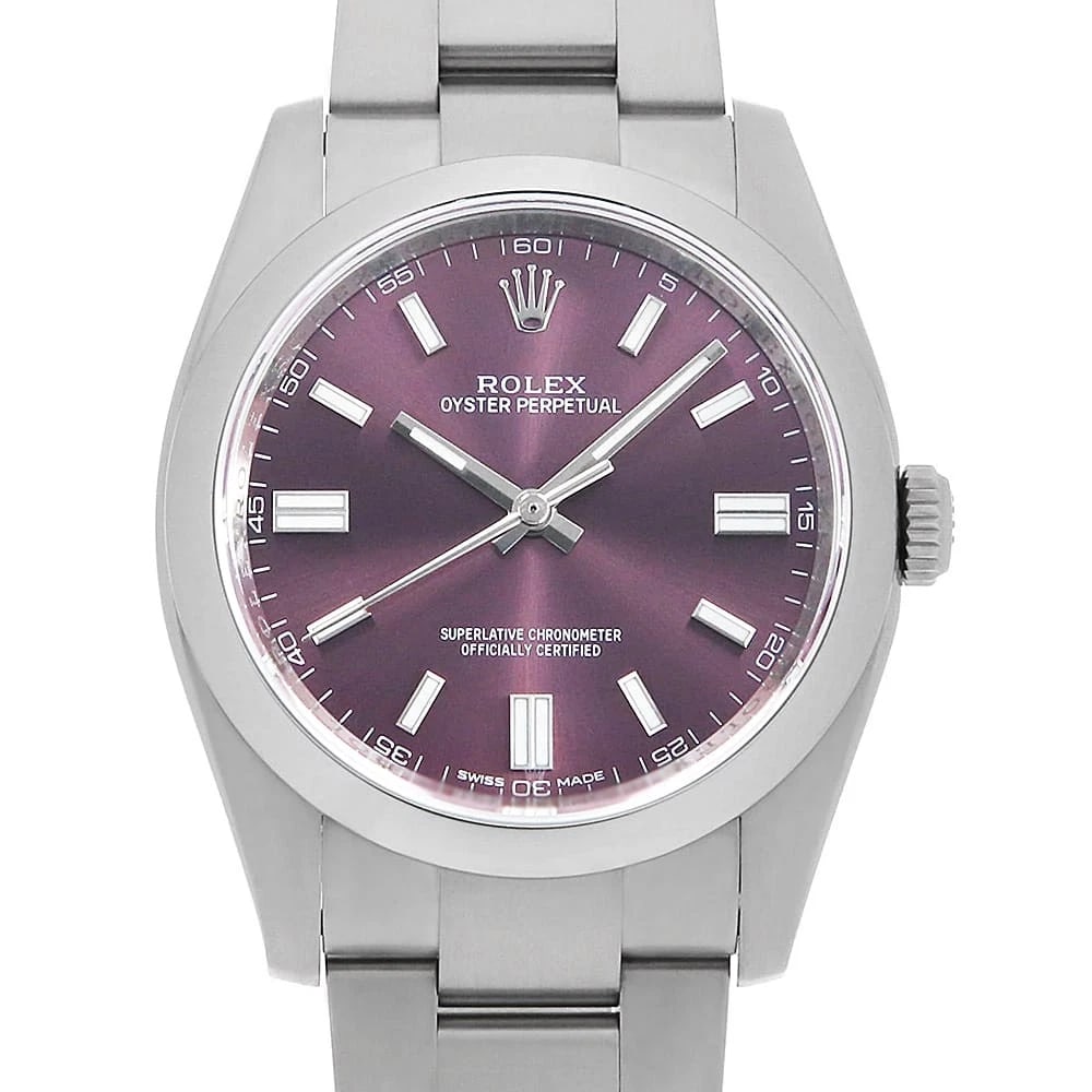 ROLEX OYSTER PERPETUAL RED GRAPE WATCH: ROLEX Oyster perpetual Red grape watch Brand: ROLEX Type/Style: Wrist watch Material: Band Material Stainless Steel, Case Material Stainless Steel Color: Dial Color Red grape Size: Case:W36mm Circumfe