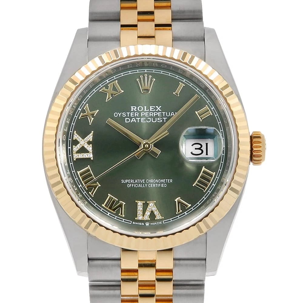 ROLEX DATEJUST DIAMOND OLIVE GREEN WATCH: ROLEX Datejust Diamond Olive green watch Brand: ROLEX Type/Style: Wrist watch Material: Band Material Stainless Steel/Yellow Gold, Case Material Stainless Steel/Yellow Gold Color: Dial Color Olive Gre