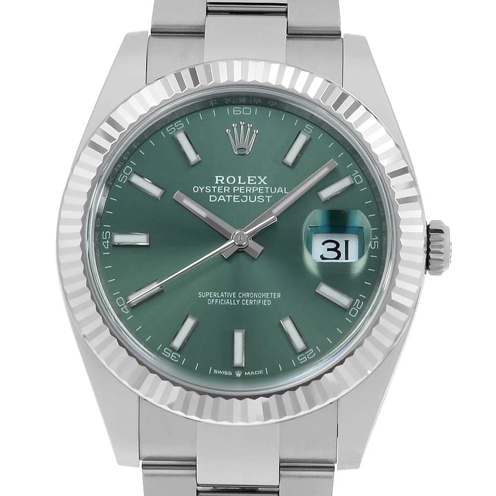 ROLEX DATEJUST MINT GREEN OYSTER WATCH: ROLEX Datejust Mint green oyster watch Brand: ROLEX Type/Style: Wrist watch Material: Band Material Stainless Steel, Case Material Stainless Steel/White gold Color: Dial Color Mint Green Size: Case:W4