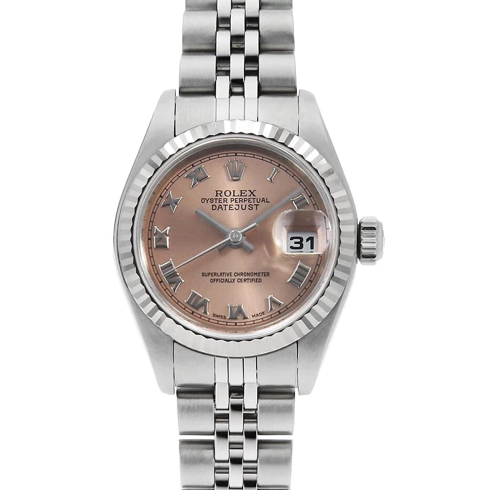 ROLEX DATEJUST PINK STAINLESS STEEL WATCH: ROLEX Datejust pink Stainless Steel watch Brand: ROLEX Type/Style: Wrist watch Material: Band Material Stainless Steel, Case Material Stainless Steel/White gold Color: Dial Color Pink Size: Case:W26mm