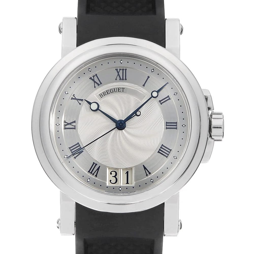 BREGUET MARINE DATE STAINLESS STEEL WATCH: Breguet Marine Date Stainless Steel watch Brand: Breguet Type/Style: Wrist watch Material: Band Material rubber, Case Material Stainless Steel Color: Dial Color Silver Size: Case:W39mm Accessories