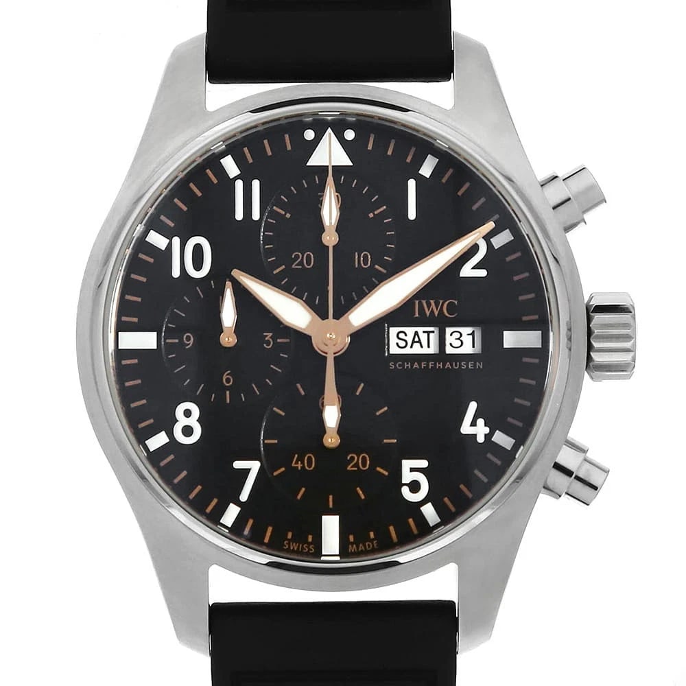 IWC PILOT'S WATCH CHRONOGRAPH STAINLESS STEEL WATCH: IWC Pilot's Watch Chronograph Stainless Steel watch Brand: IWC Type/Style: Wrist watch Material: Band Material rubber, Case Material Stainless Steel Color: Dial Color Black Size: Case:W41mm Access