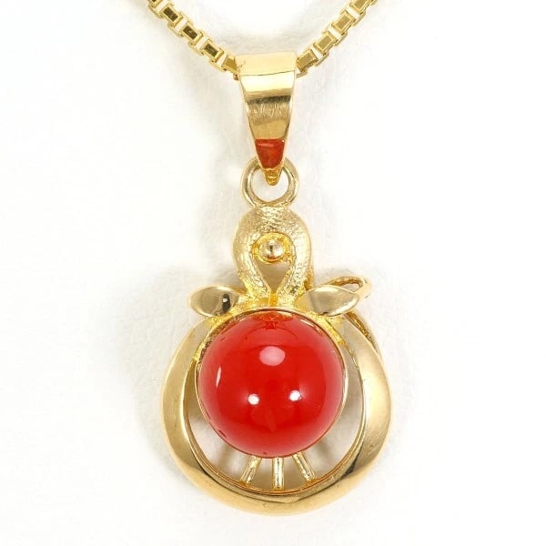 NECKLACE K18/YELLOW GOLD: Necklace K18/Yellow Gold Brand: No Brand Type/Style: Necklace Material: K18/Yellow Gold, Main Stone Coral Color: Yellow Gold Size: Total length around 25 x 0.5" (Top and chain are detachable) Chain: T