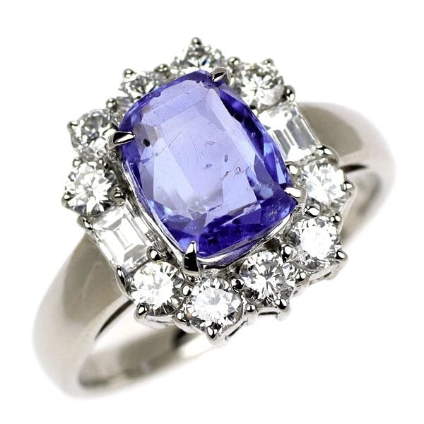 PT900 SRI LANKAN UNHEATED SAPPHIRE DIAMOND RING (1 of 3)