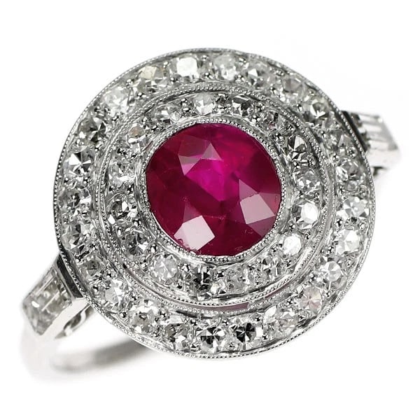 K18WG NORMALLY HEATED RUBY DIAMOND RING: K18WG Normally Heated Ruby Diamond Ring Brand: None Type/Style: ring Material: K18WG, Main Stone Ruby Color: WG Size: 5.5 - 5.75US Accessories: None Accessories Notice: When purchasing pre