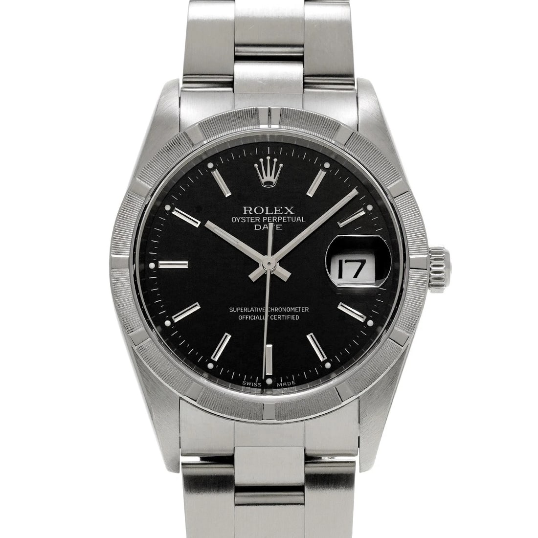 ROLEX OYSTER PERPETUAL DATE BLACK WATCH: ROLEX Oyster Perpetual Date black Watch Brand: ROLEX Type/Style: Wristwatch Material: Band Material Stainless steel, Case Material Stainless steel Color: Dial Color black Size: ?Case? H/about 34mm W/a
