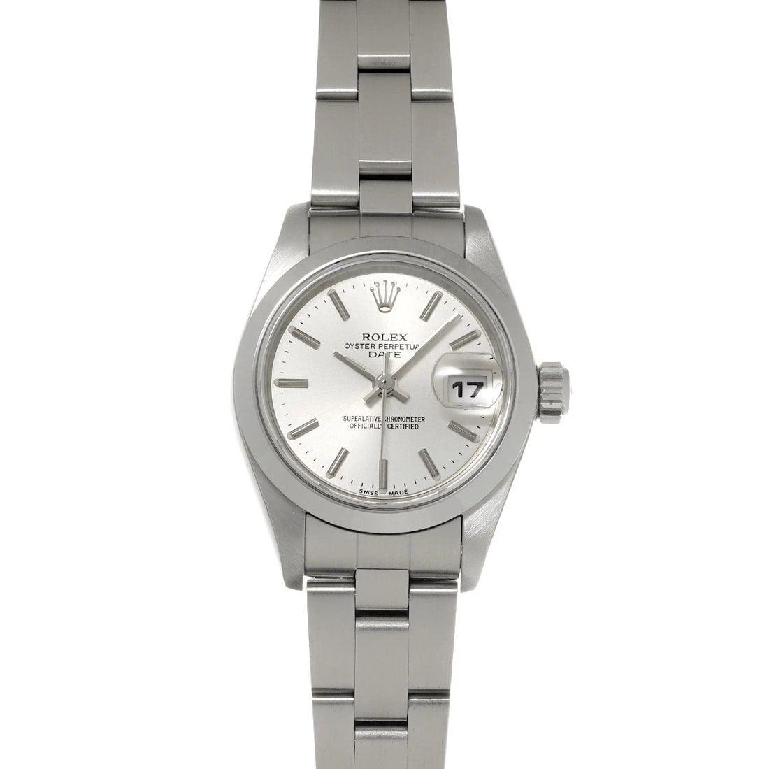ROLEX OYSTER PERPETUAL DATE SILVER WATCH: ROLEX Oyster Perpetual Date Silver Watch Brand: ROLEX Type/Style: Wristwatch Material: Band Material Stainless steel, Case Material Stainless steel Color: Dial Color Silver Size: ?Case? H/about 26mm