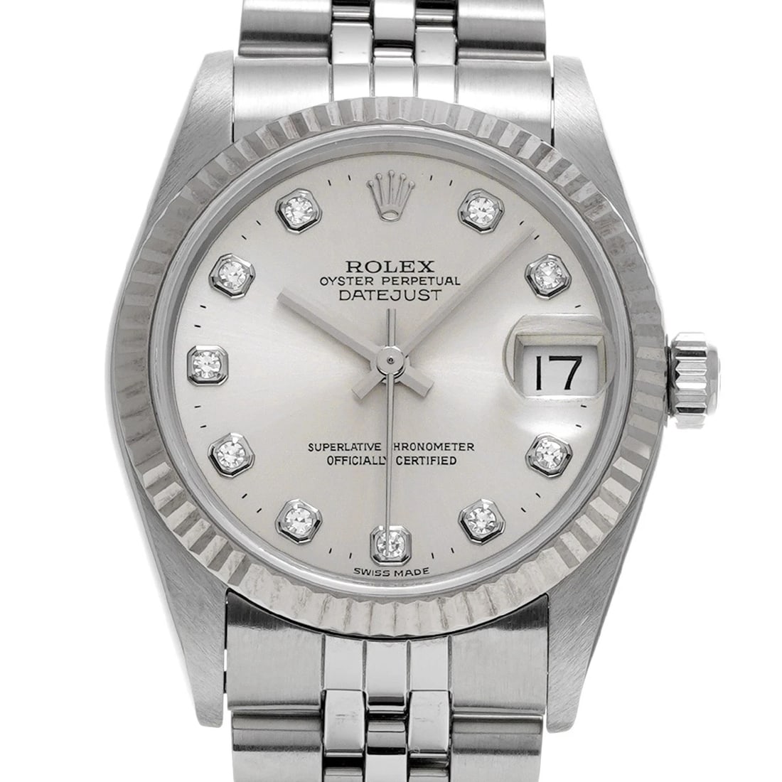 ROLEX DATEJUST SILVER/DIAMOND WATCH - 4