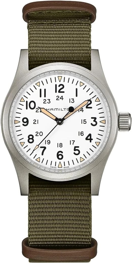 HAMILTON KHAKI FIELD MECHANICAL WHITE DIAL WATCH: Hamilton Khaki Field Mechanical White Dial Watch Brand: Hamilton Type/Style: Wristwatch Material: Case Material Stainless Steel Color: Dial color White Size: Case diameter 38 millimeters Case