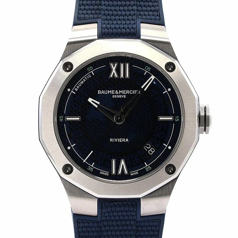 BAUME & MERCIER RIVIERA AUTOMATIC WATCH: BAUME & MERCIER RIVIERA AUTOMATIC Watch Brand: Baume & Mercier Type/Style: Wristwatch Material: Case Material Stainless steel Color: Dial color Blue Size: Case: Approx. 42mm Wrist size: Approx. 19cm