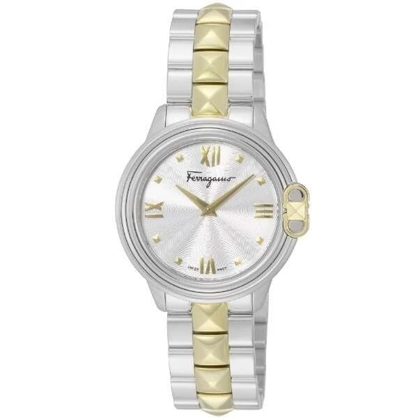 SALVATORE FERRAGAMO STUDMANIA WATCH: Salvatore Ferragamo STUDMANIA Watch Brand: Salvatore Ferragamo Type/Style: Wristwatch Material: Case Material Case material Stainless steel Band material/type Stainless steel Color: Band color Gold