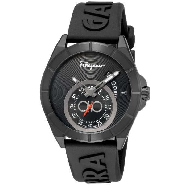 SALVATORE FERRAGAMO URBAN WATCH: Salvatore Ferragamo URBAN Watch Brand: Salvatore Ferragamo Type/Style: Wristwatch Material: Case Material Band Material: Rubber Material: Stainless Steel Color: Band Color: Black Size: Case Width: 43
