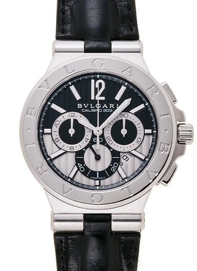 BULGARI DIAGONO CALIBRO BLACK/SILVER WATCH: Bulgari DIAGONO CALIBRO Black/Silver Watch Brand: Bvlgari Type/Style: Wristwatch Material: Case Material MaterialSS Color: Case Color Silver Dial Color Black Band Color Black Size: Case diameter 42mm