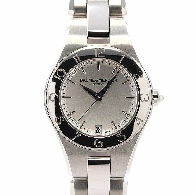 BAUME & MERCIER LINEA WATCH: BAUME & MERCIER LINEA Watch Brand: Baume & Mercier Type/Style: Wristwatch Material: Case Material Stainless steel Band: Stainless steel Color: Dial color: Silver Size: Case: Approx. 27mm Wrist