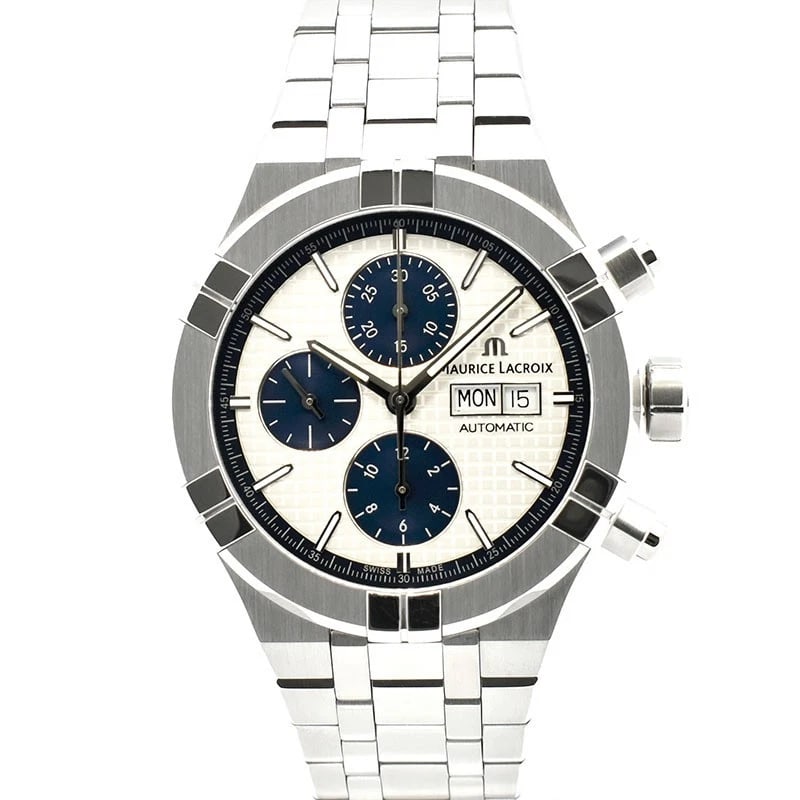 MAURICE LACROIX AIKON AUTOMATIC CHRONOGRAPH WATCH: MAURICE LACROIX Aikon Automatic Chronograph Watch Brand: Maurice Lacroix Type/Style: Wristwatch Material: Case Material Stainless Steel Band Material: Stainless Steel Color: Dial Color: Silver Size: