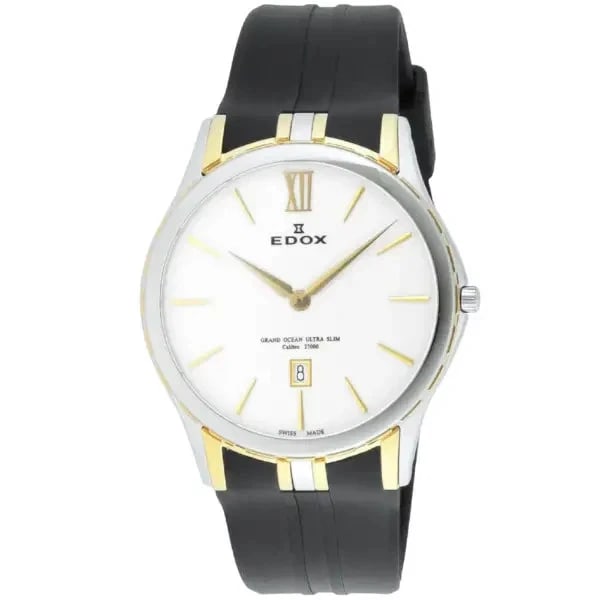 EDOX GRAND OCEAN ULTRA SLIM WHITE WATCH: EDOX Grand Ocean Ultra Slim White Watch Brand: Edox Type/Style: Wristwatch Material: Case Material Stainless steel / Stainless steel (Yellow gold PVD) Band Material Rubber Color: Dial White Size: