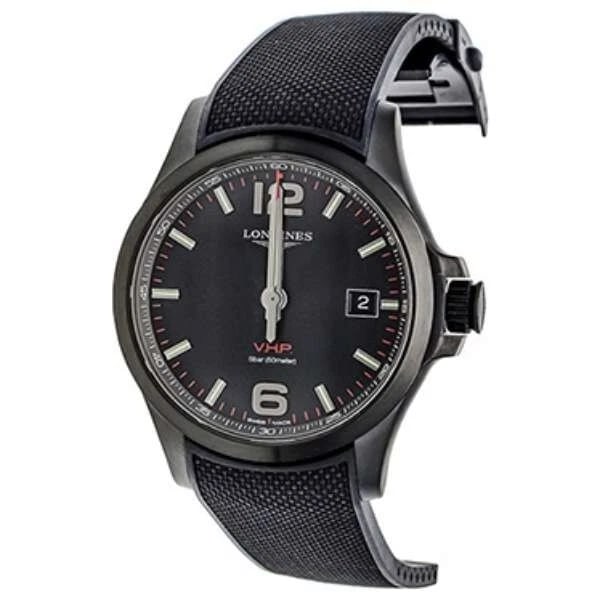 LONGINES CONQUEST V.H.P. BLACK WATCH: LONGINES Conquest V.H.P. Black Watch Brand: Longines Type/Style: Wristwatch Material: Case Material Stainless steel (black PVD) Band material Rubber Color: Case Color Black Size: [Case size] Height
