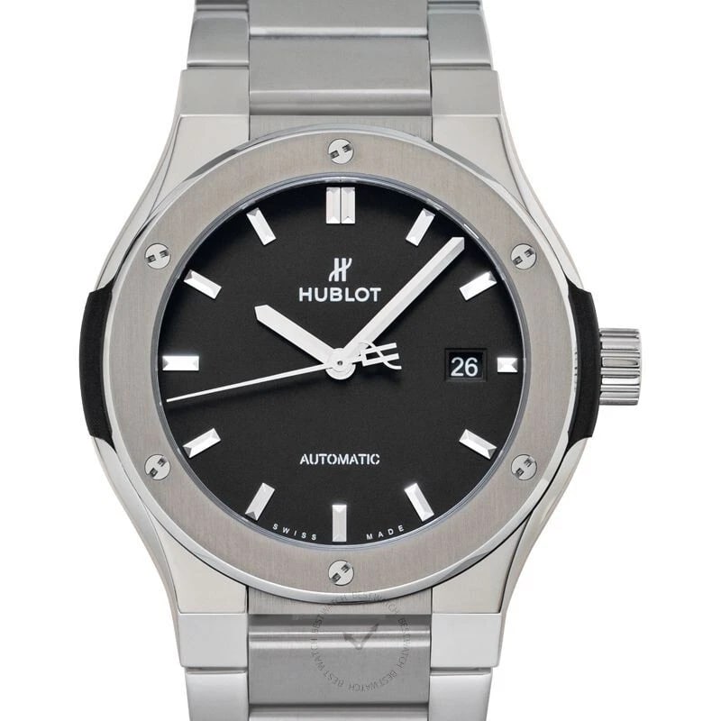 HUBLOT CLASSIC FUSION TITANIUM BRACELET WATCH: Hublot Classic Fusion Titanium Bracelet Watch Brand: Hublot Type/Style: Wristwatch Material: Case Material Titanium Color: Black Size: Case size 42.0mm Accessories: None Accessories Notice: When
