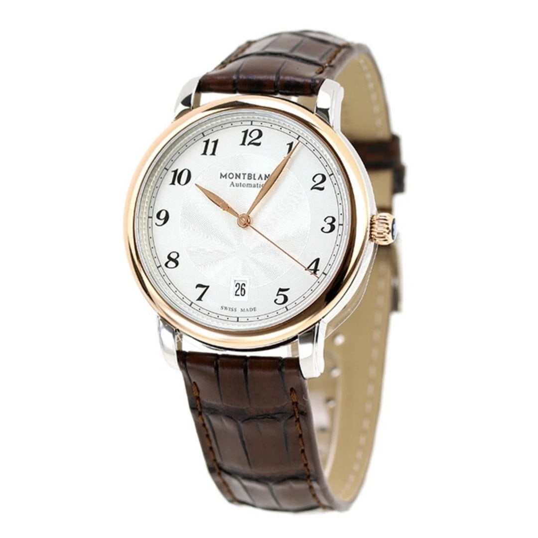 MONTBLANC STAR LEGACY AUTOMATIC DATE WATCH: MONTBLANC Star Legacy Automatic Date Watch Brand: Montblanc Type/Style: Wristwatch Material: Case Material Stainless Steel Band Material: Leather Color: Dial Color: Silver Size: Case Diameter: 39 mm