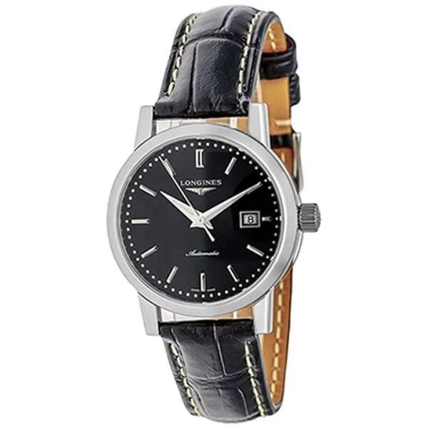 LONGINES BLACK WATCH: Longines Black Watch Brand: Longines Type/Style: Wristwatch Material: Case Material Stainless steel Band material Alligator leather Color: Case Color Black Size: [Case size] Height 30 x width 30 x thi