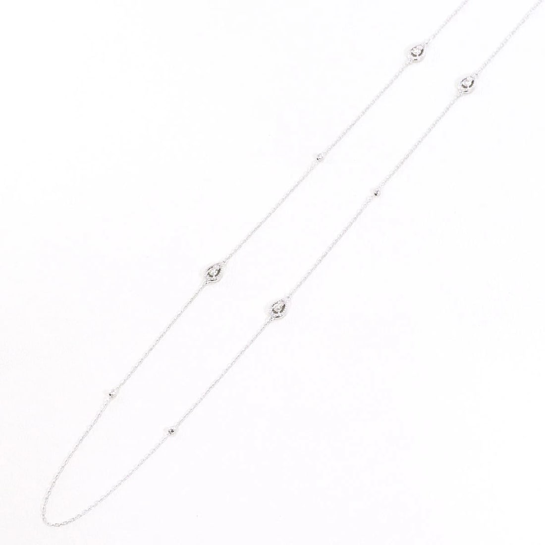 K18 GOLD NECKLACE DIAMOND: K18 gold Necklace Diamond Brand: No Brand Type/Style: Necklace Material: K18/White Gold, Main Stone Natural Color: White Gold Size: Chain Length: about64cm(No adjuster) Accessories: None Accessories