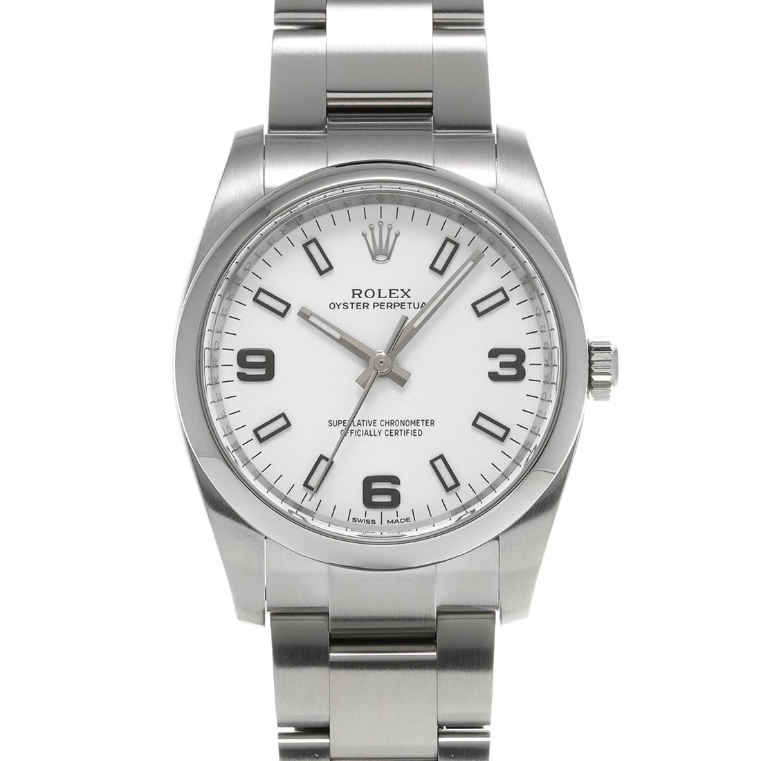 ROLEX OYSTER PERPETUAL WHITE WATCH: ROLEX Oyster Perpetual white Watch Brand: ROLEX Type/Style: Wristwatch Material: Band Material Stainless steel, Case Material Stainless steel Color: Dial Color white Size: ?Case? H/about 34mm W/about