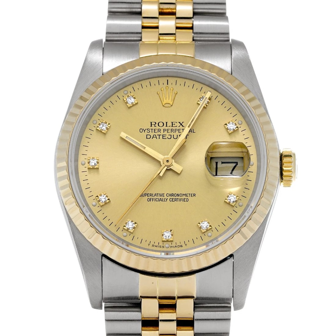 ROLEX DATEJUST CHAMPAGNE/DIAMOND WATCH: ROLEX Datejust Champagne/diamond Watch Brand: ROLEX Type/Style: Wristwatch Material: Band Material Stainless steel/Yellow Gold, Case Material Stainless steel Color: Dial Color Champagne/diamond Size: