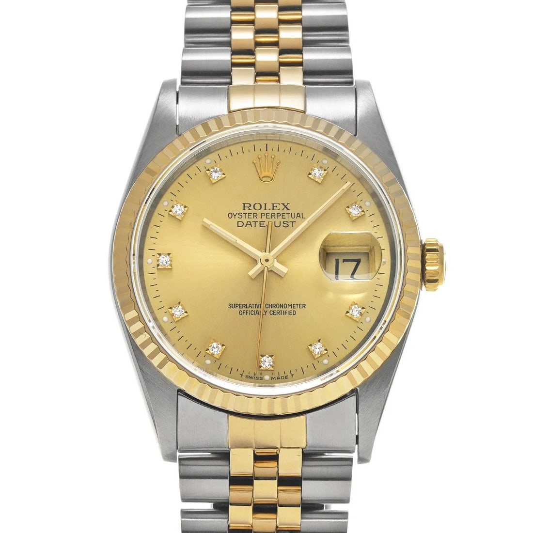 ROLEX DATEJUST CHAMPAGNE/DIAMOND WATCH: ROLEX Datejust Champagne/diamond Watch Brand: ROLEX Type/Style: Wristwatch Material: Band Material Stainless steel/Yellow Gold, Case Material Stainless steel Color: Dial Color Champagne/diamond Size: