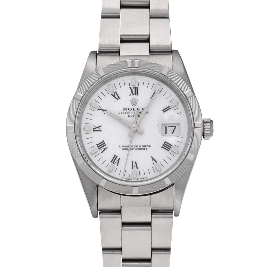 ROLEX OYSTER PERPETUAL DATE WHITE WATCH: ROLEX Oyster Perpetual Date white Watch Brand: ROLEX Type/Style: Wristwatch Material: Band Material Stainless steel, Case Material Stainless steel Color: Dial Color white Size: ?Case? H/about 34mm