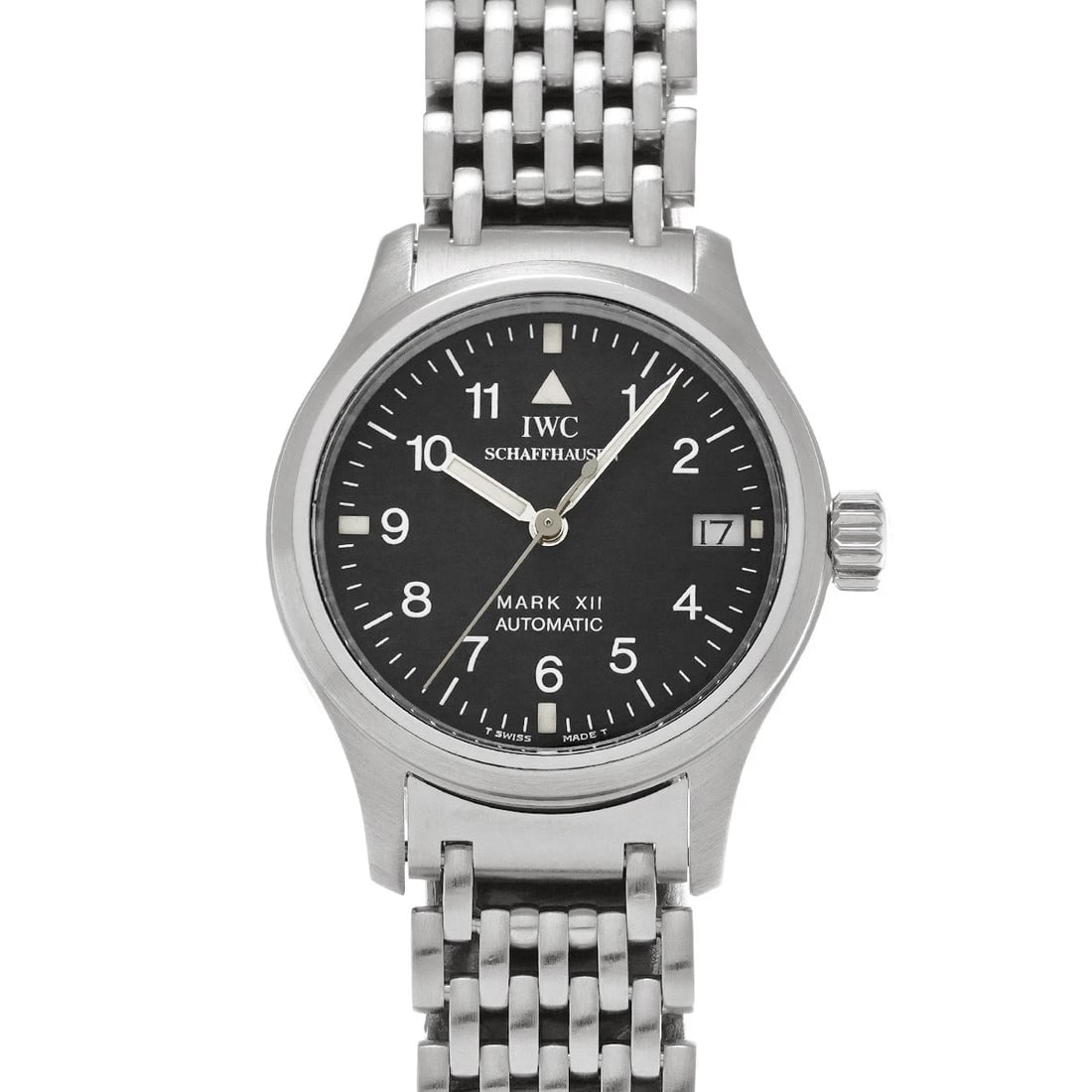 IWC BLACK WATCH: IWC black Watch Brand: IWC Type/Style: Wristwatch Material: Band Material Stainless steel, Case Material Stainless steel Color: Dial Color black Size: ?Case? H/about 28mm W/about 28mm D/about 9mm lug