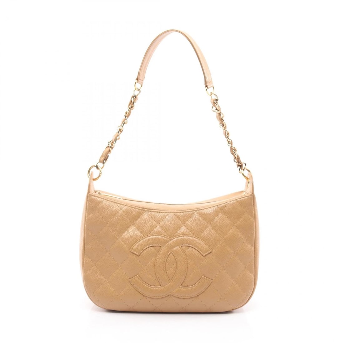 CHANEL COCO MARK SHOULDER BAG LEATHER CALFSKIN BEIGE