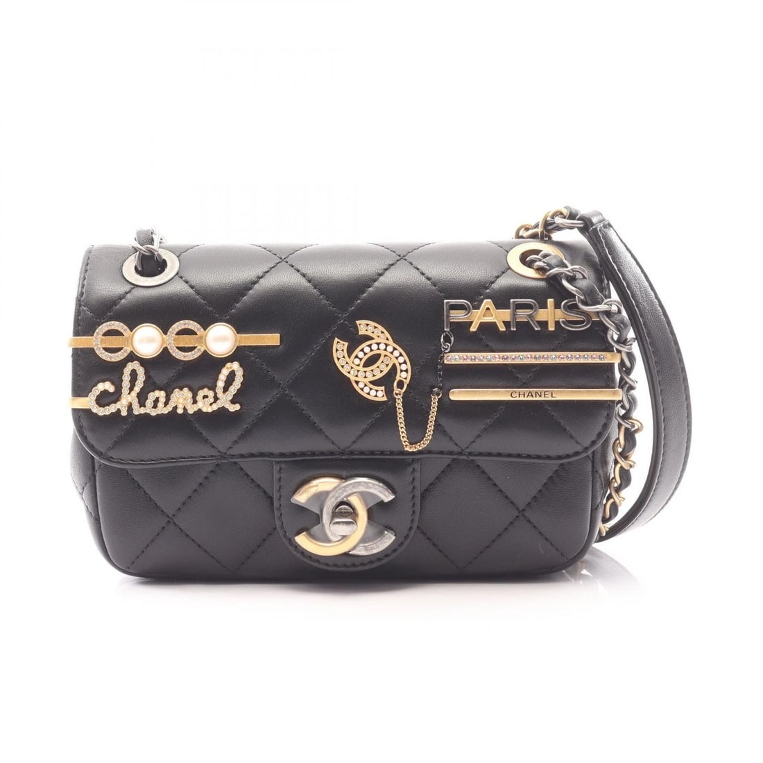 CHANEL MATELASSE CHAIN SHOULDER BAG LAMBSKIN BLACK
