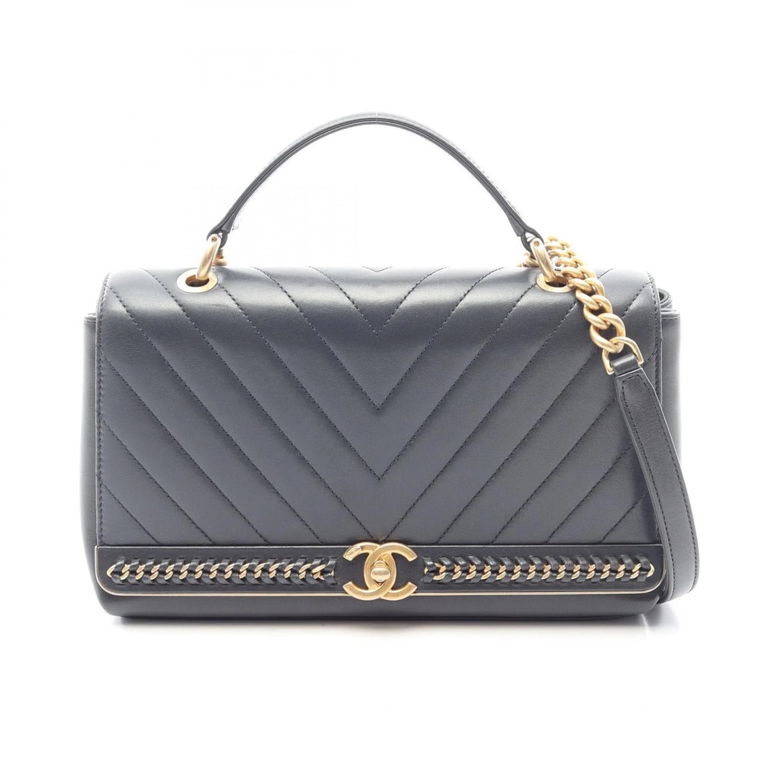 CHANEL TOP HANDLE V-STITCH CHAIN SHOULDER HAND BAG