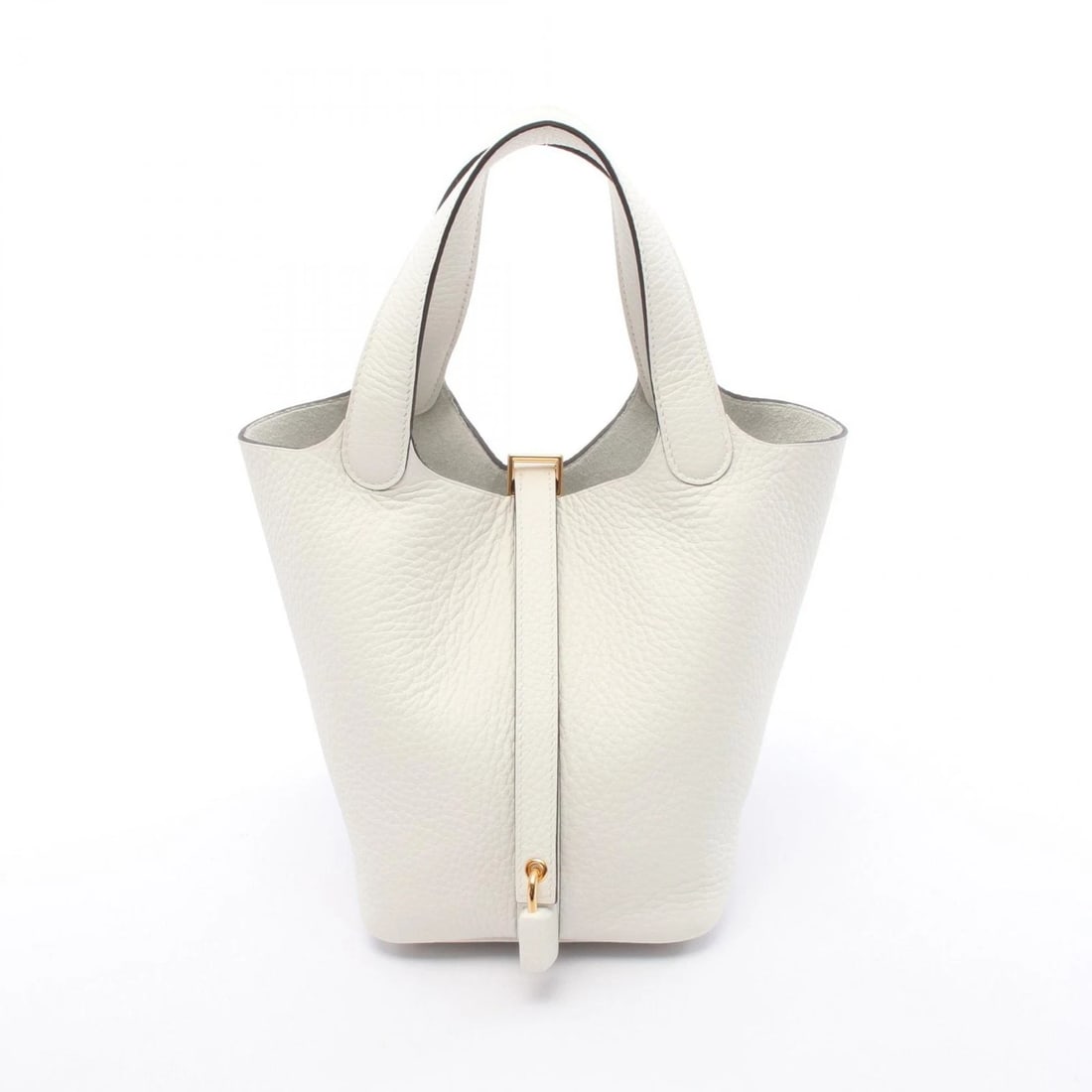 HERMES PICOTIN LOCK PM HANDBAG W CLEMENCE LEATHER WHITE (1 of 3)