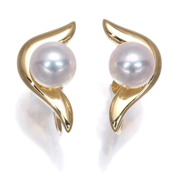 MIKIMOTO EARRINGS AKOYA PEARL 18K 750 YELLOW GOLD