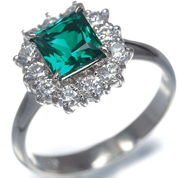 CRESCENT VERT RING LAB-CREATED EMERALD DIAMOND - 2