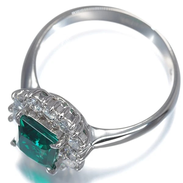 CRESCENT VERT RING LAB-CREATED EMERALD DIAMOND - 3
