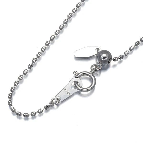 CUT BALL BEAD CHAIN NECKLACE 18K 750 WHITE GOLD: Cut Ball Bead Chain Necklace 18K 750 White Gold Brand: Unbranded Type/Style: Necklace Material: 18K / 750 / White Gold, Color: White Gold Size: Necklace length: 44cm AdjUS table to short length with