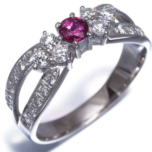 RUBY DIAMOND RING 900 PLATINUM - 2