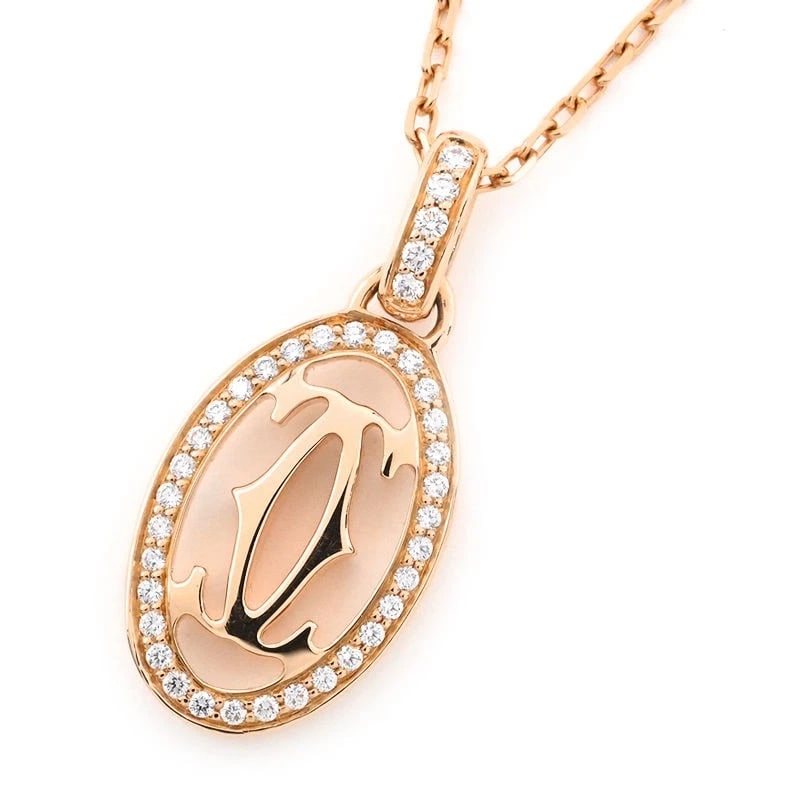 CARTIER DOUBLE C NECKLACE 18K PG DIAMOND LOGO PINK GOLD