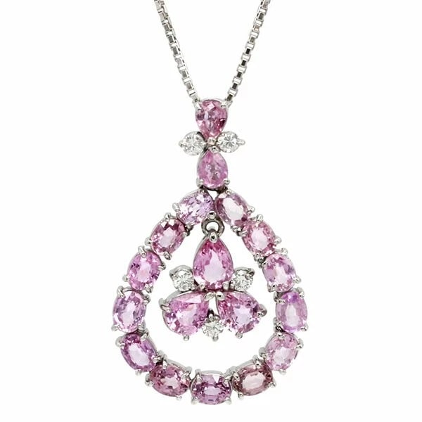 PLATINUM PADPARADSCHA SAPPHIRE DIAMOND SWING PENDANT