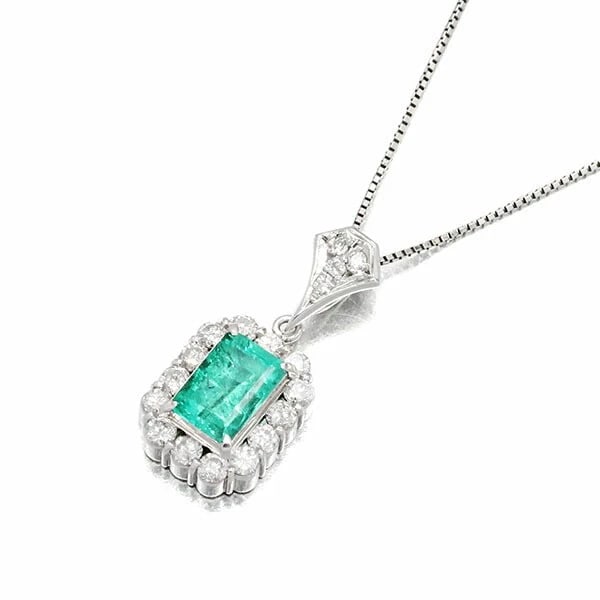18K WG PLATINUM EMERALD DIAMOND NECKLACE