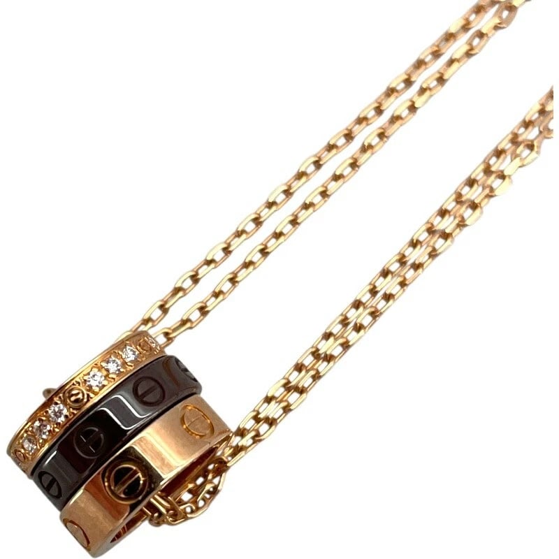 CARTIER LOVE THREE HOOP DIAMOND NECKLACE 18K PG CERAMIC (1 of 4)