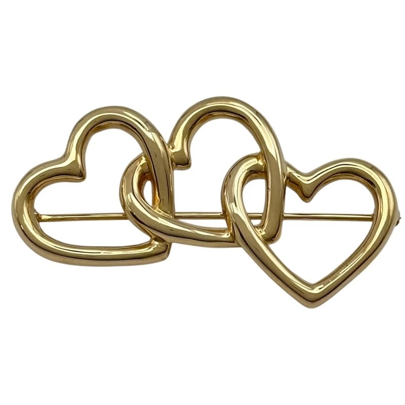 TIFFANY & CO. TRIPLE HEART BROOCH GOLD 14K JEWELRY: Tiffany & Co. Triple Heart Brooch Gold 14K Jewelry Brand: Tiffany & Co. Type/Style: Brooche Material: 14K YG, Color: YG Size: Size Height: approx. 25.2mm Width: approx. 45.6mm Accessories: None