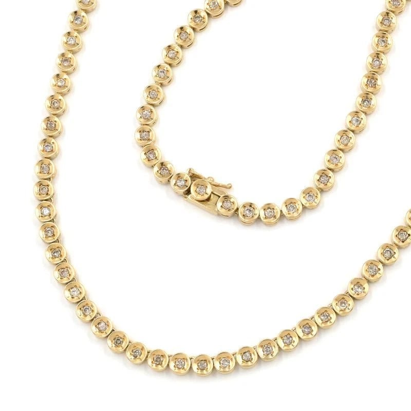 NATURAL DIAMOND TENNIS NECKLACE 18K YG (1 of 3)