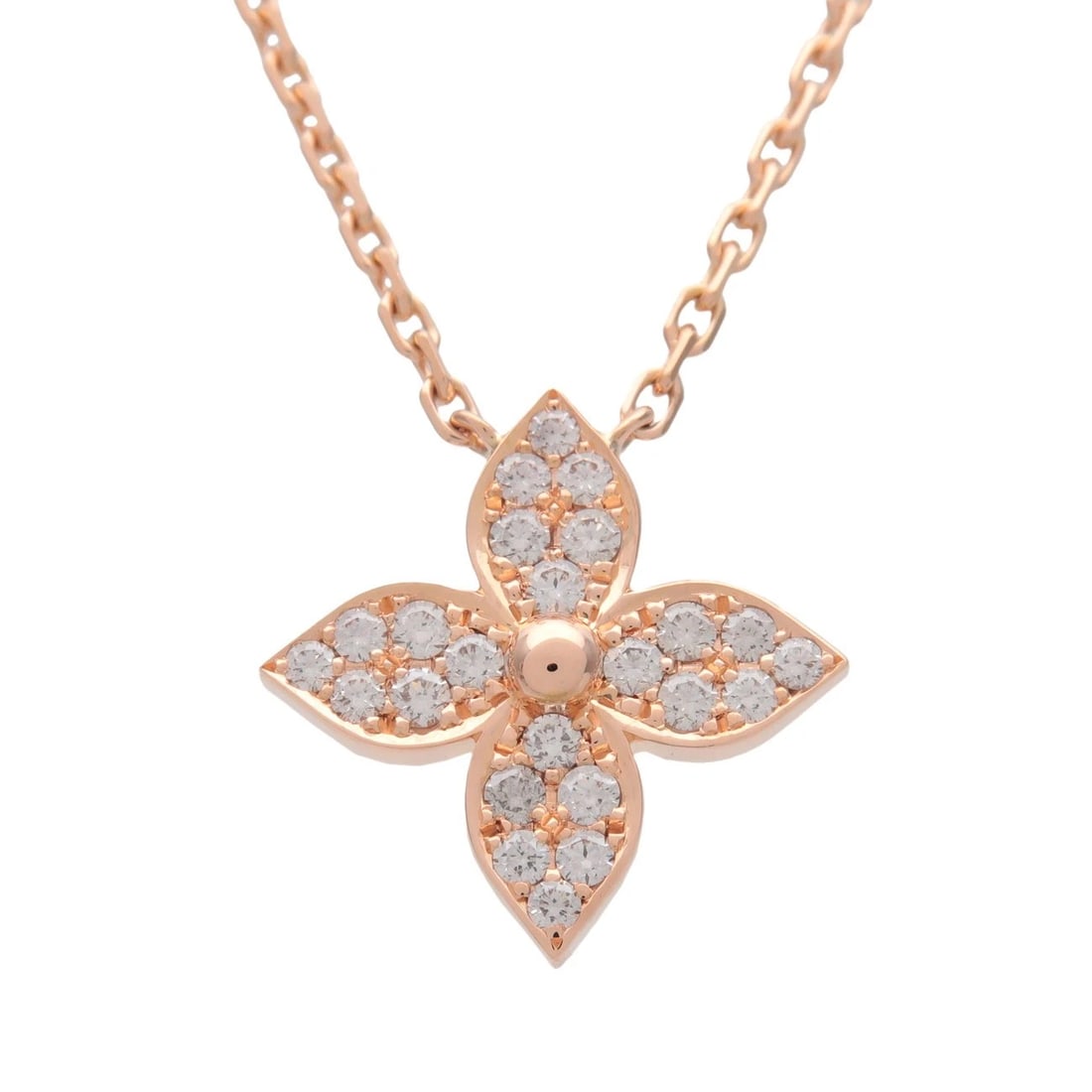 LOUIS VUITTON LV PENDANTIF STAR BLOSSOM DIAMOND NECKLACE: Louis Vuitton LV Pendantif Star Blossom Diamond Necklace Brand: Louis Vuitton Type/Style: Necklace Material: 18K PG, Color: PG Size: Size: W 14.0 mm H 14.0 mm D 1.7 mm Chain Length (Neck Circumference