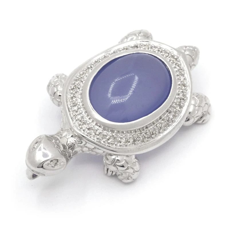 NATURAL CHALCEDONY BROOCH 18K WG DIAMOND