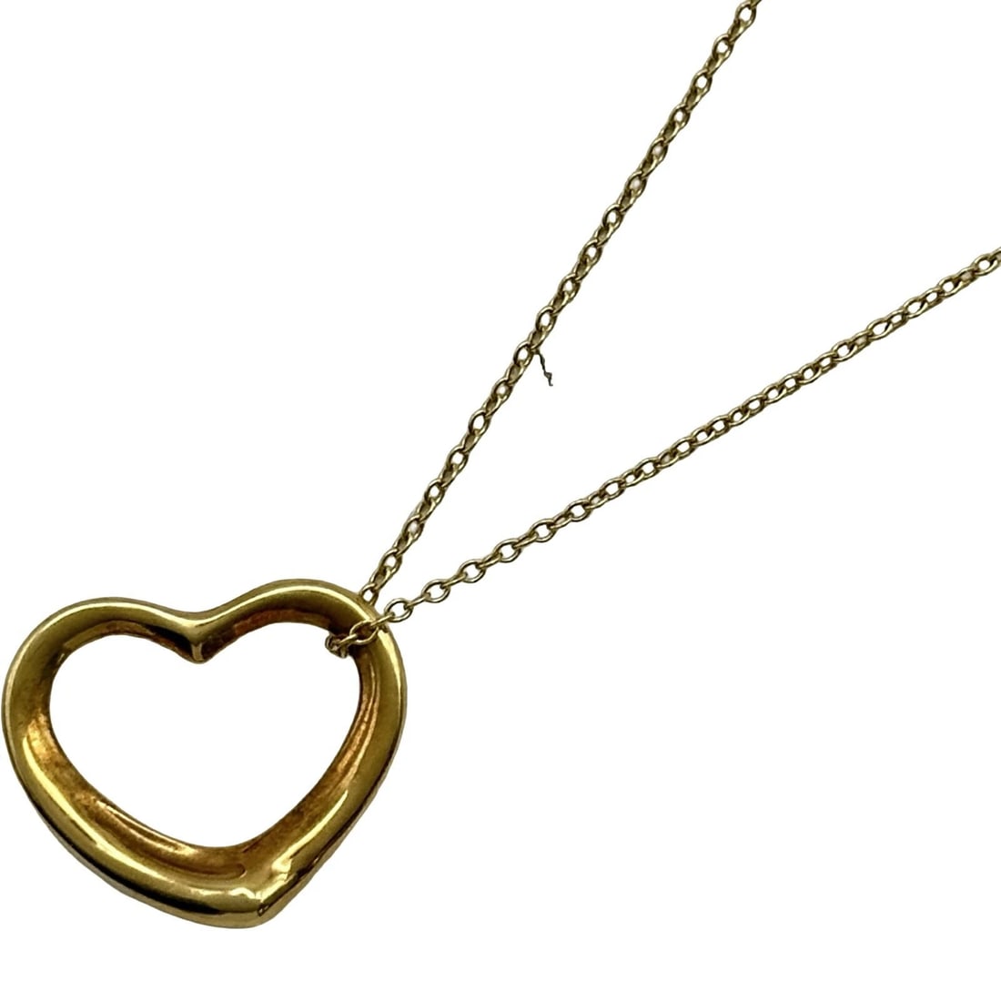 TIFFANY & CO. OPEN HEART NECKLACE GOLD 750 JEWELRY: Tiffany & Co. Open Heart Necklace Gold 750 Jewelry Brand: Tiffany & Co. Type/Style: Necklace Material: 18K YG, Color: YG Size: Size Height: approx. 18.0mm Width: approx. 21.2mm Chain length: approx. 4