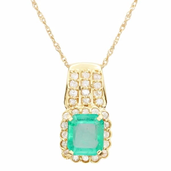 18K YG EMERALD DIAMOND NECKLACE: 18K YG Emerald Diamond Necklace Brand: Unbranded Type/Style: Necklace Material: 18K YG, Main Stone Emerald Color: YG Size: Size Length: Approx. 40cm Top: Approximately W10mm x H19.5mm * Regarding the 